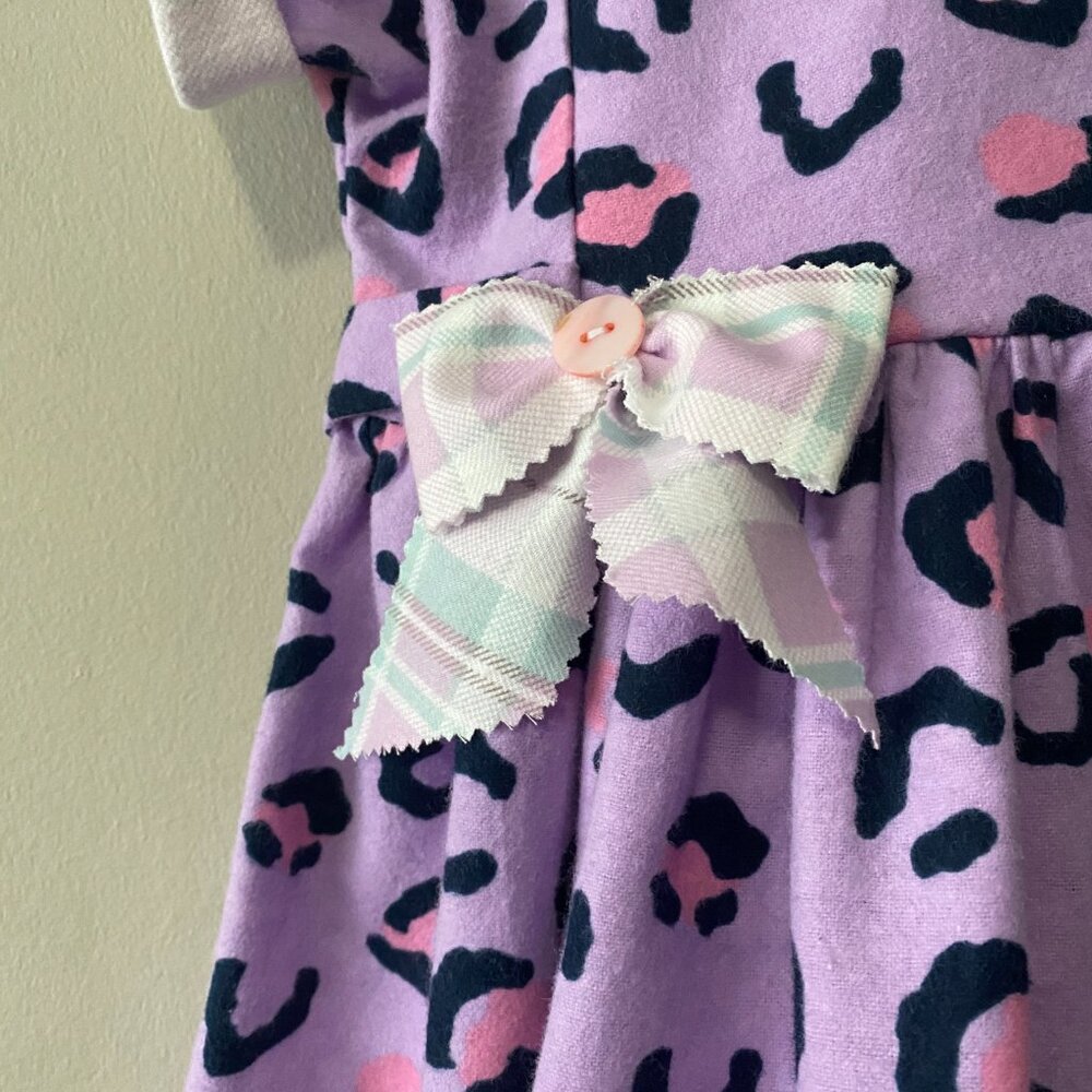Handmade Children's 100% Cotton Flannelette Purple Pink Leopard Plaid Dress - Picture 6 of 14